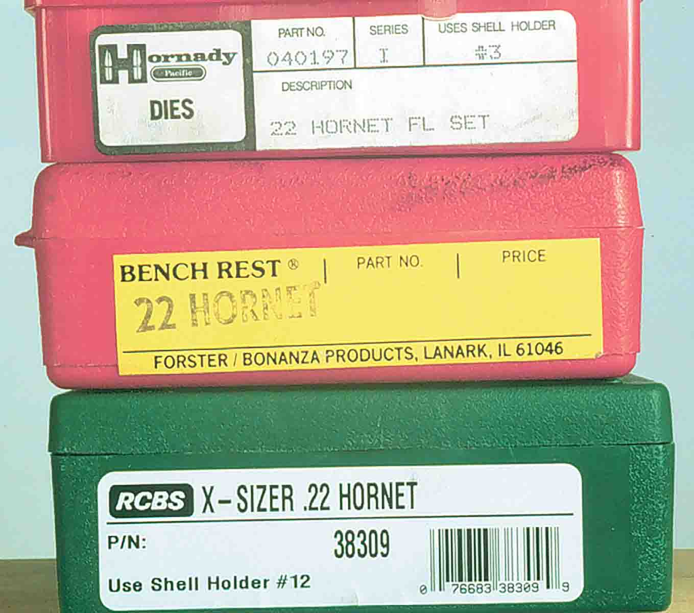 Ross used a variety of Hornet dies. The Forster Benchrest seater reduces bullet runout. The RCBS X die eliminates case growth and also rules out the often necessary neck sizing.